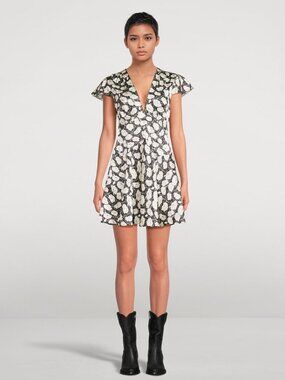 Doen NWOT Dianne Floral-Print Silk-Satin Mini Dress